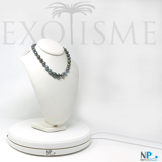 Collier de perles de culture de Tahiti multicolores, authentiques perles du pacifique diametre de 8,0 à 10,9 mm, longueure 43 à 44 cm 
